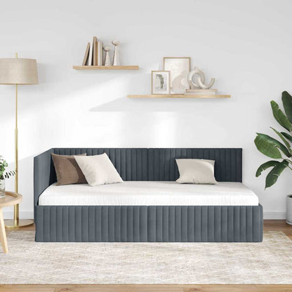 Cornice del letto ad angolo Grigio scuro 90 cm x 200 cm Velluto