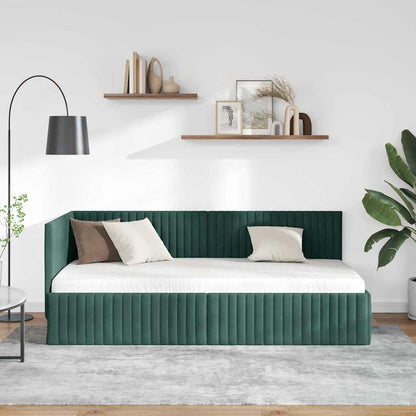 Cornice del letto ad angolo Verde Scuro 90 cm x 200 cm Velluto