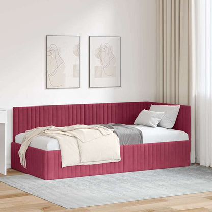 Cornice del letto ad angolo Rosso Vino 90 cm x 200 cm Velluto