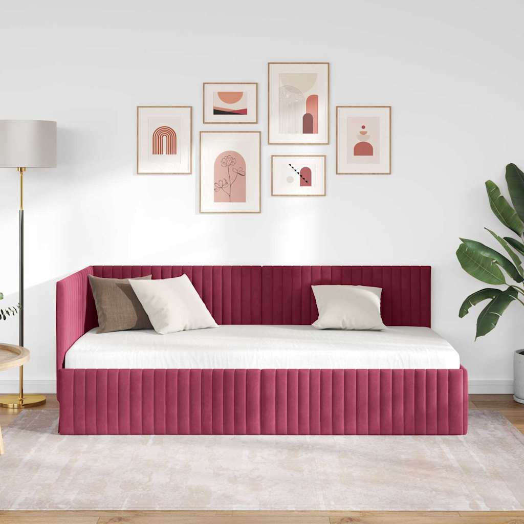 Cornice del letto ad angolo Rosso Vino 90 cm x 200 cm Velluto
