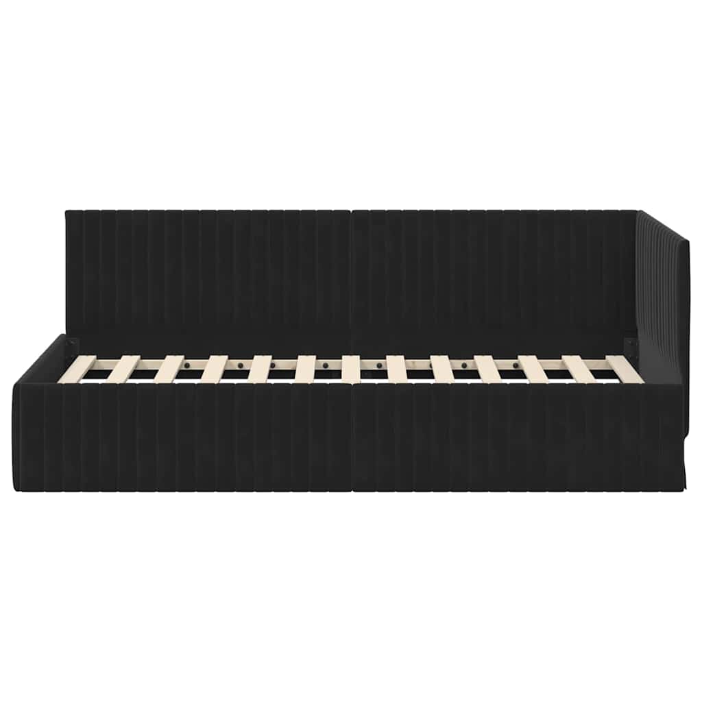 Cornice del letto ad angolo Nero 90 cm x 200 cm Velluto