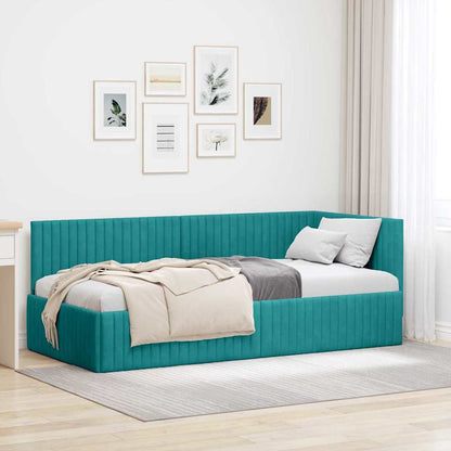 Cornice del letto ad angolo Turchese 90 cm x 200 cm Velluto