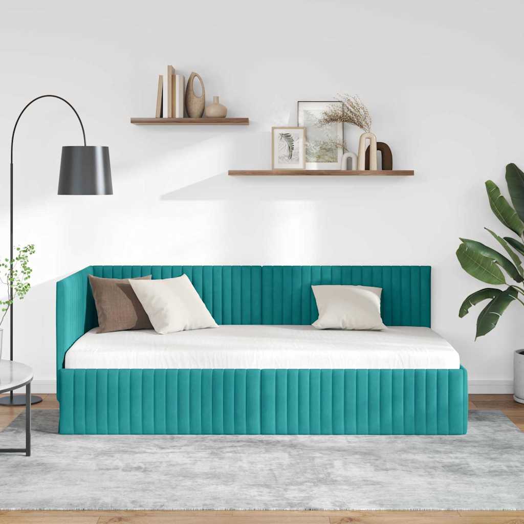 Cornice del letto ad angolo Turchese 90 cm x 200 cm Velluto