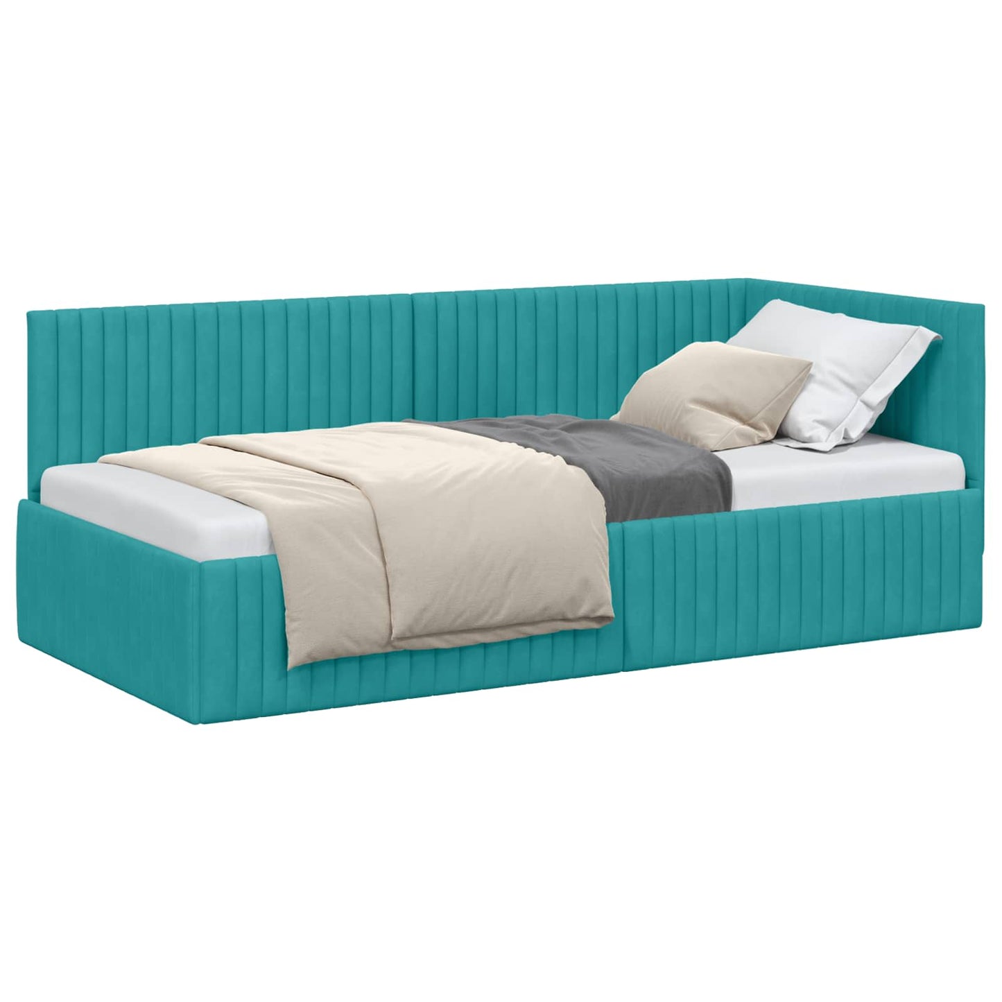 Cornice del letto ad angolo Turchese 90 cm x 200 cm Velluto