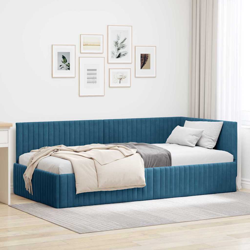 Cornice del letto ad angolo Blu 100 cm x 200 cm Velluto