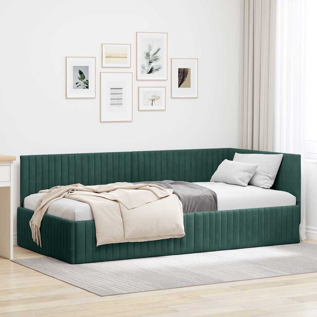 Cornice del letto ad angolo Verde Scuro 100 cm x 200 cm Velluto
