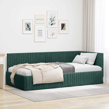 Cornice del letto ad angolo Verde Scuro 100 cm x 200 cm Velluto