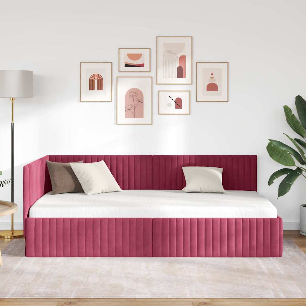 Cornice del letto ad angolo Rosso Vino 100 cm x 200 cm Velluto