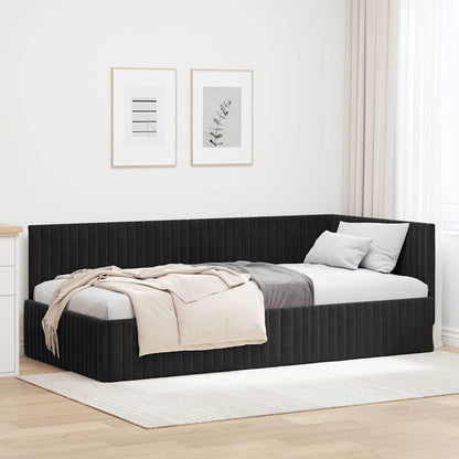 Cornice del letto ad angolo Nero 100 cm x 200 cm Velluto