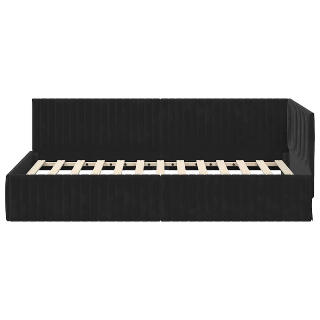 Cornice del letto ad angolo Nero 100 cm x 200 cm Velluto