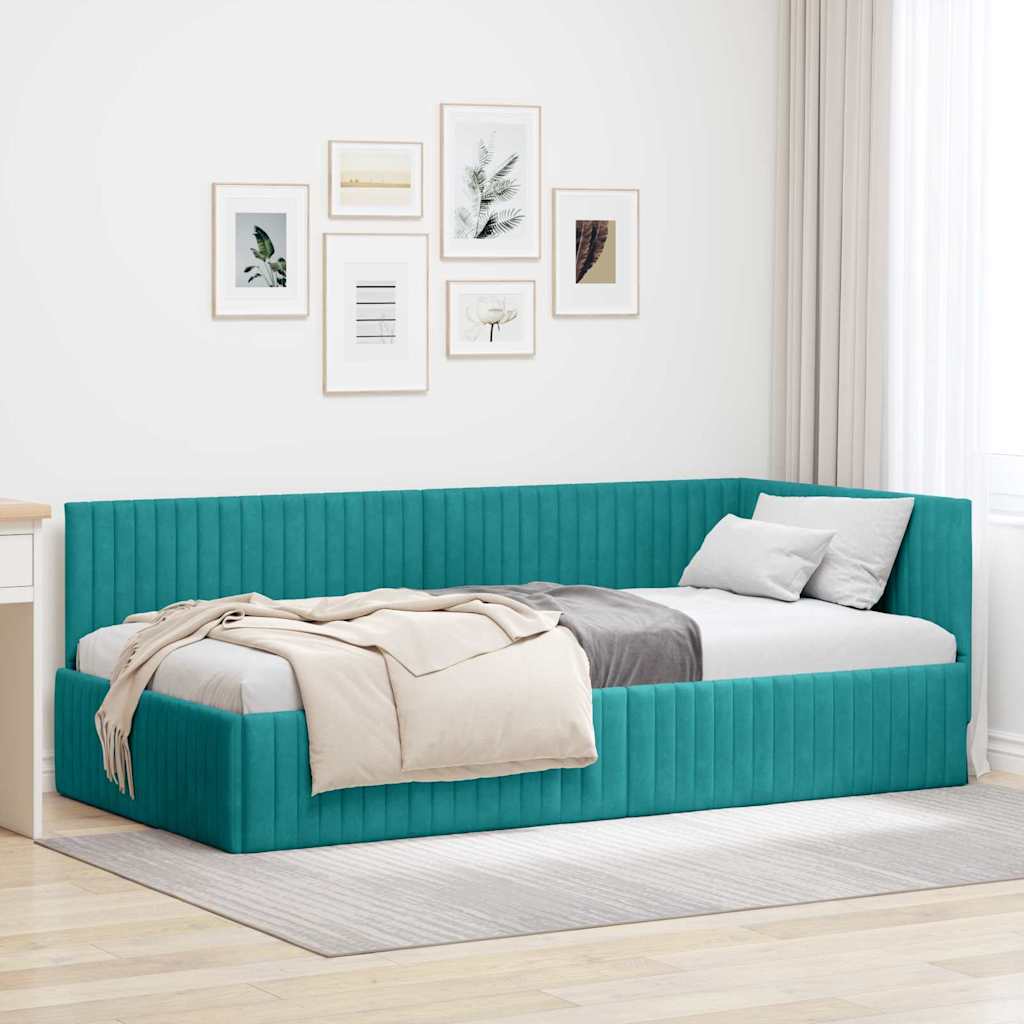 Cornice del letto ad angolo Turchese 100 cm x 200 cm Velluto