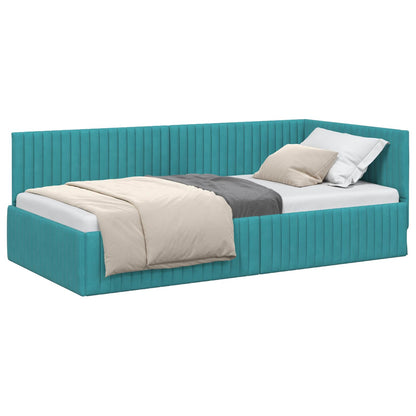 Cornice del letto ad angolo Turchese 100 cm x 200 cm Velluto