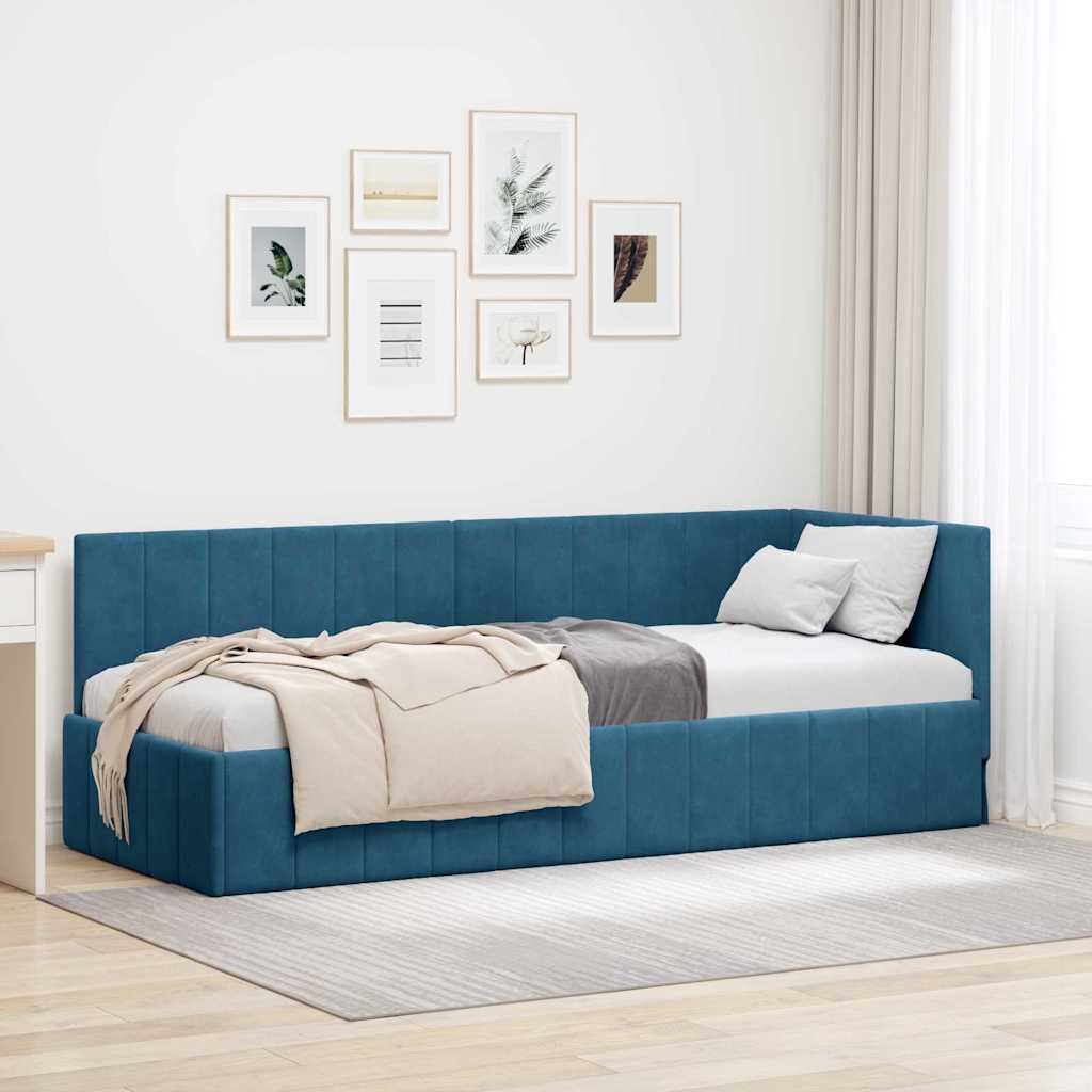 Cornice del letto ad angolo Blu 80 cm x 200 cm Velluto