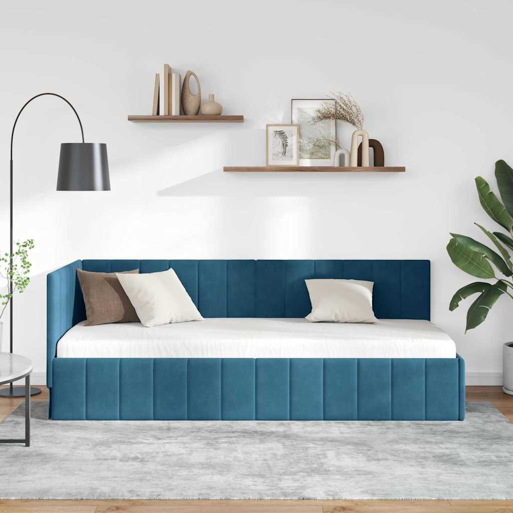 Cornice del letto ad angolo Blu 80 cm x 200 cm Velluto