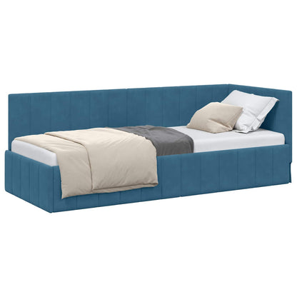 Cornice del letto ad angolo Blu 80 cm x 200 cm Velluto