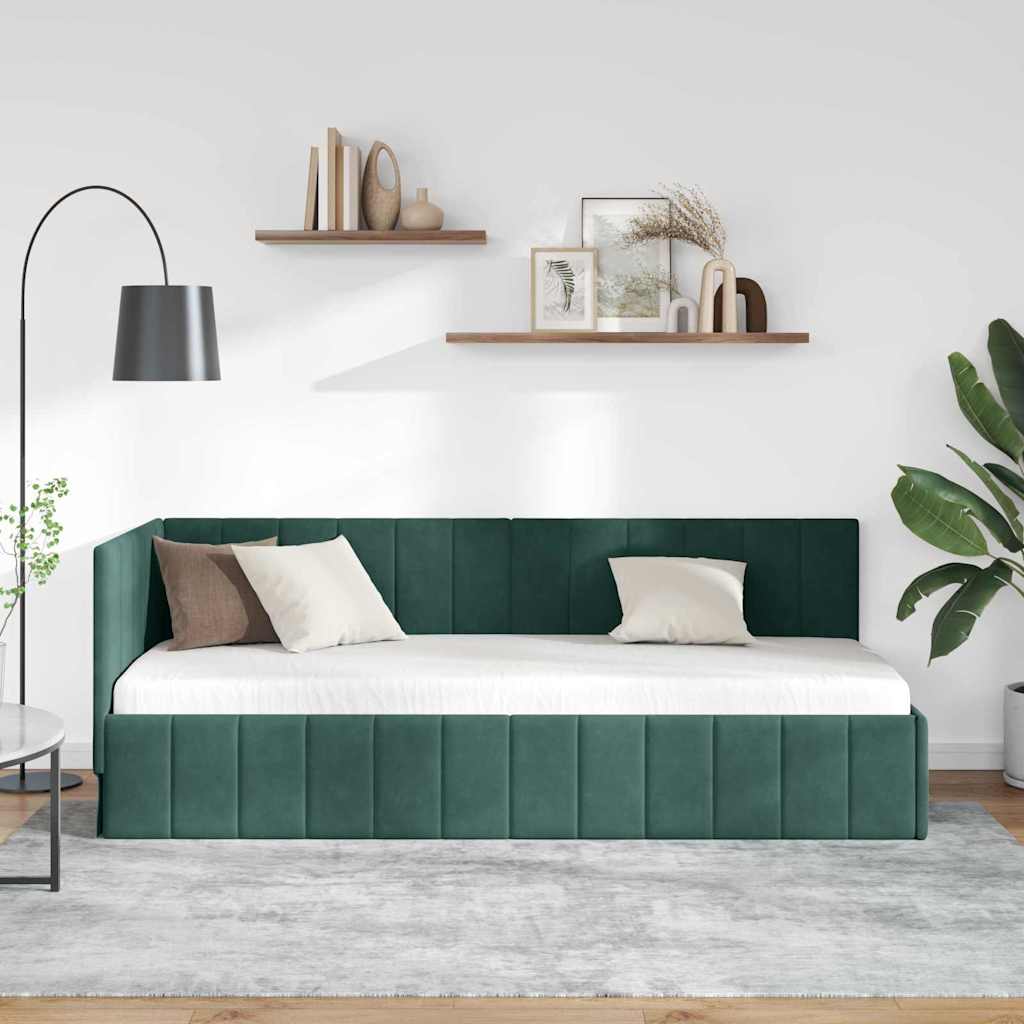 Cornice del letto ad angolo Verde Scuro 80 cm x 200 cm Velluto