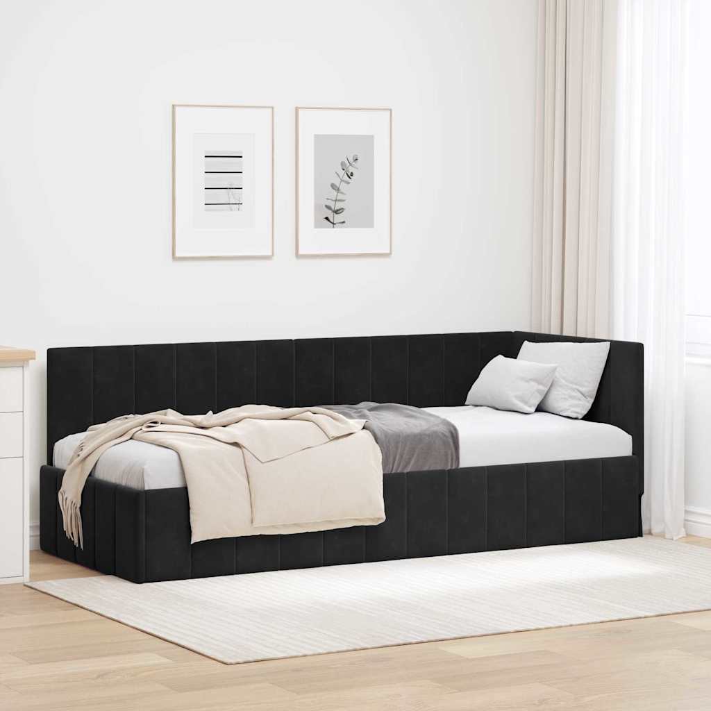 Cornice del letto ad angolo Nero 80 cm x 200 cm Velluto