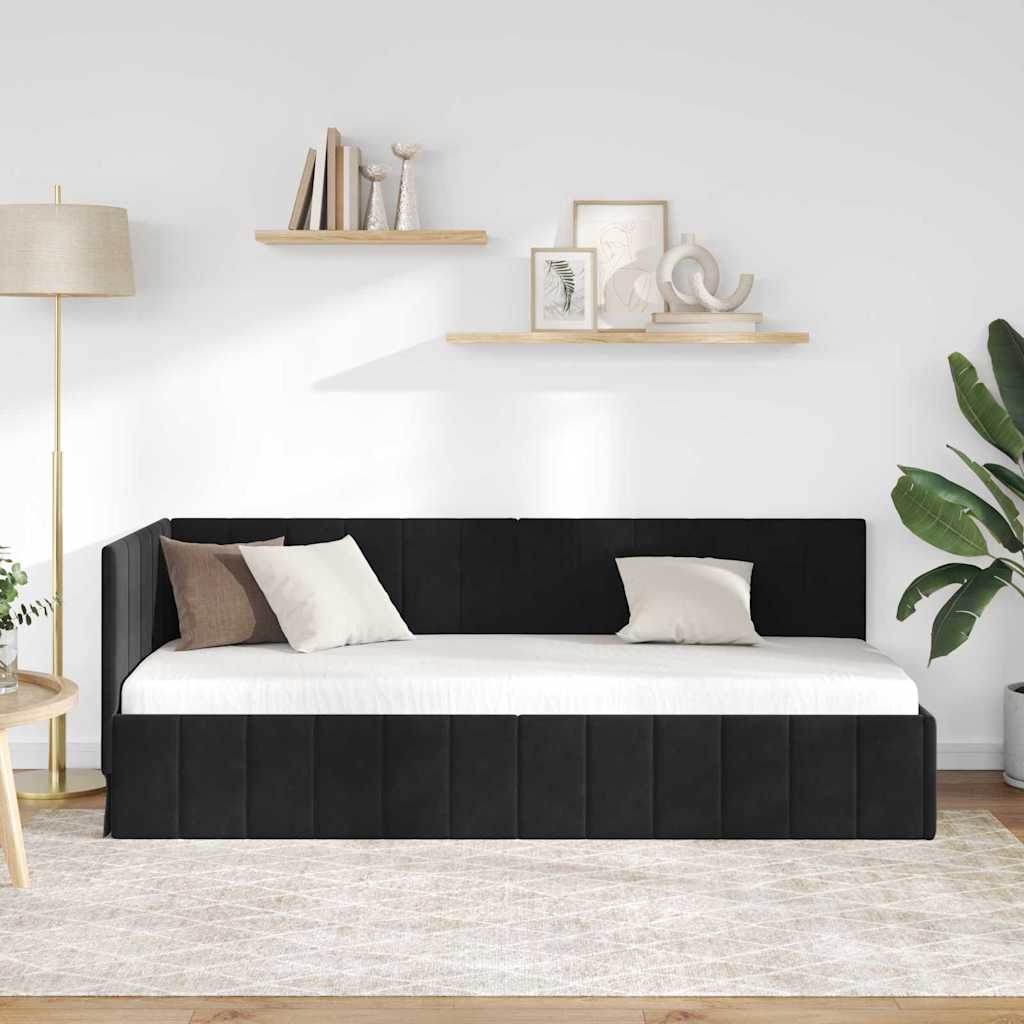 Cornice del letto ad angolo Nero 80 cm x 200 cm Velluto