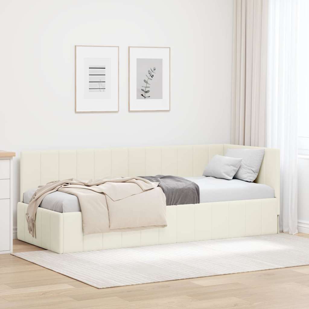 Cornice del letto ad angolo Crema 80 cm x 200 cm Velluto
