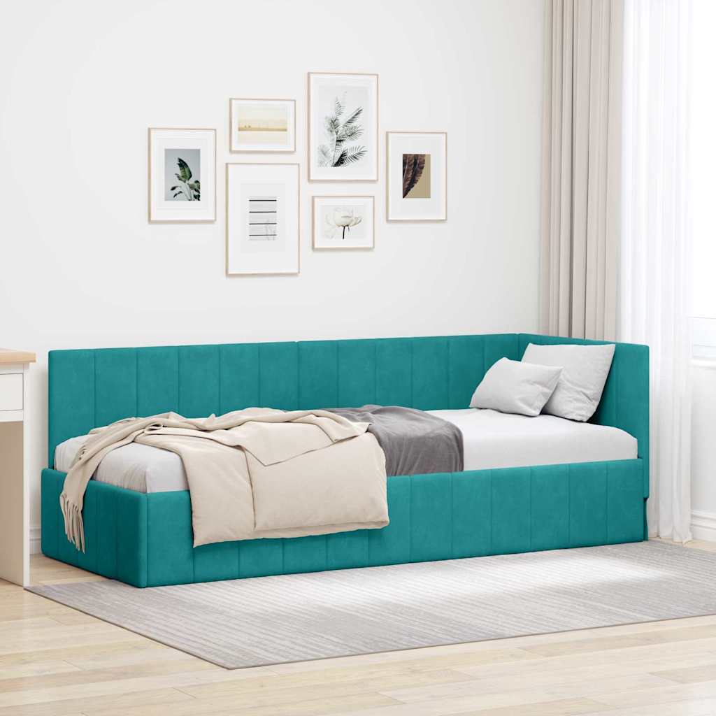 Cornice del letto ad angolo Turchese 80 cm x 200 cm Velluto