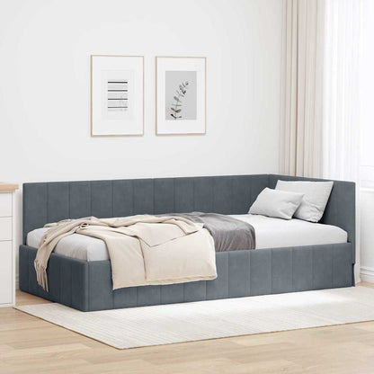 Cornice del letto ad angolo Grigio scuro 90 cm x 190 cm Velluto