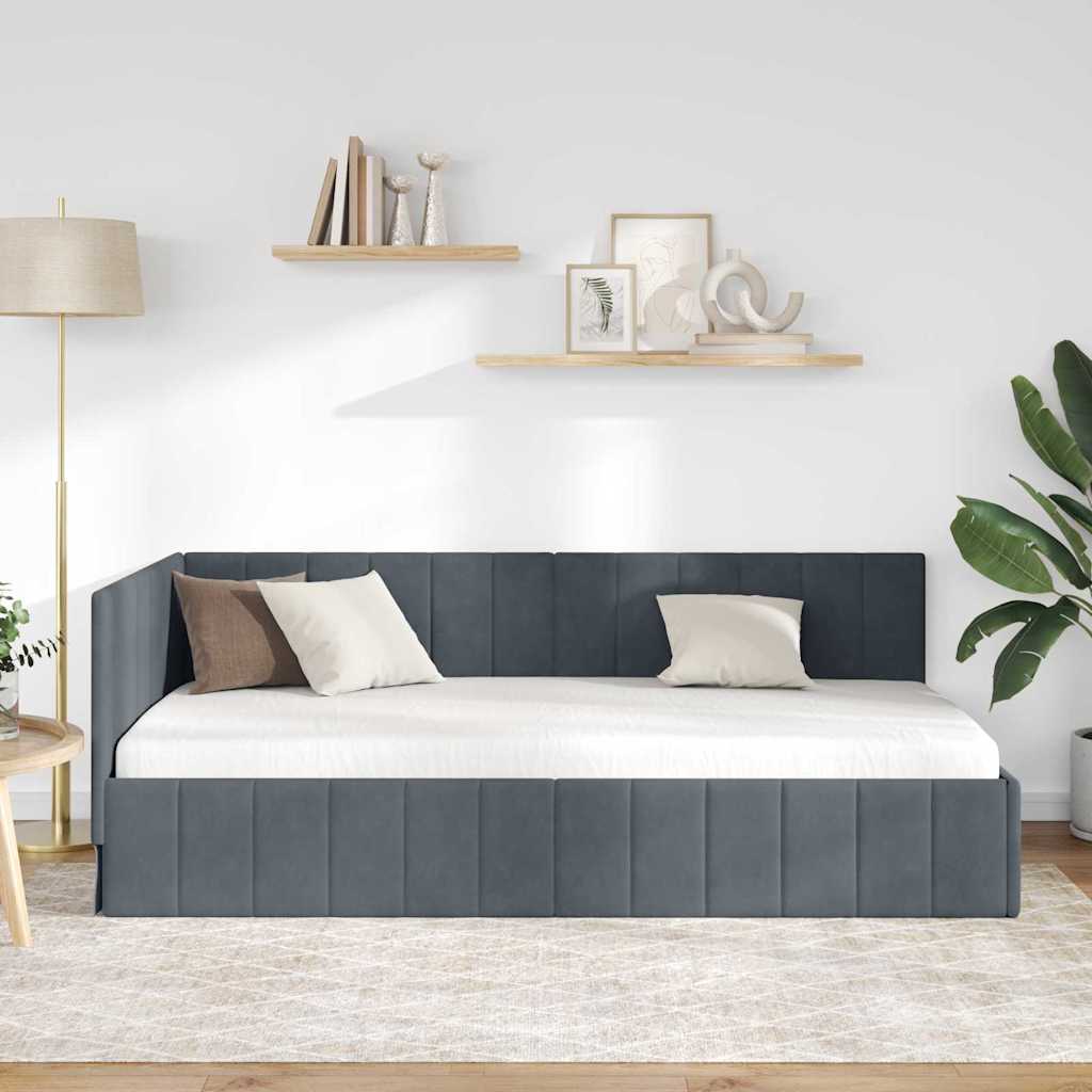 Cornice del letto ad angolo Grigio scuro 90 cm x 190 cm Velluto