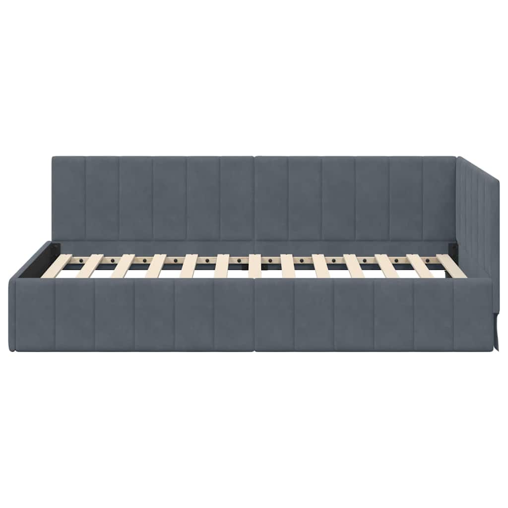 Cornice del letto ad angolo Grigio scuro 90 cm x 190 cm Velluto
