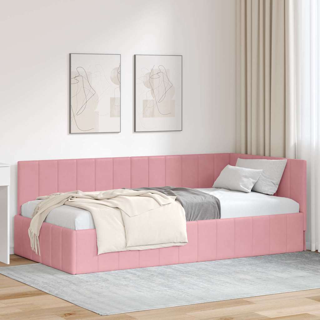 Cornice del letto ad angolo Rosa 90 cm x 190 cm Velluto