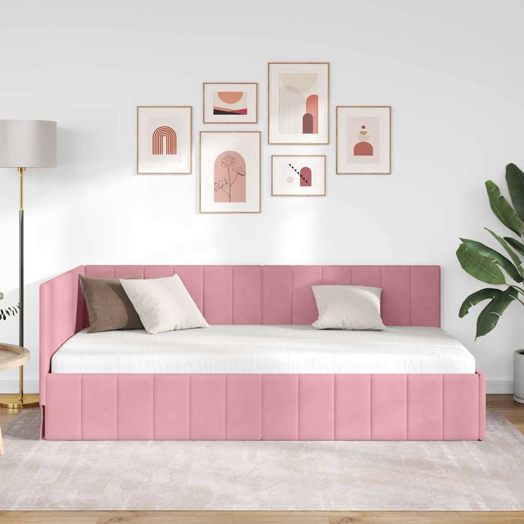 Cornice del letto ad angolo Rosa 90 cm x 190 cm Velluto