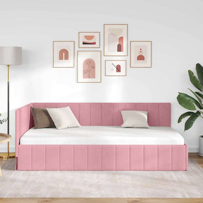 Cornice del letto ad angolo Rosa 90 cm x 190 cm Velluto