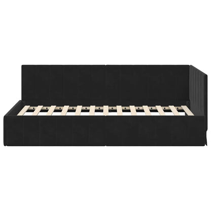 Cornice del letto ad angolo Nero 90 cm x 190 cm Velluto