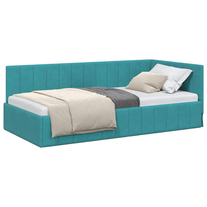 Cornice del letto ad angolo Turchese 90 cm x 190 cm Velluto