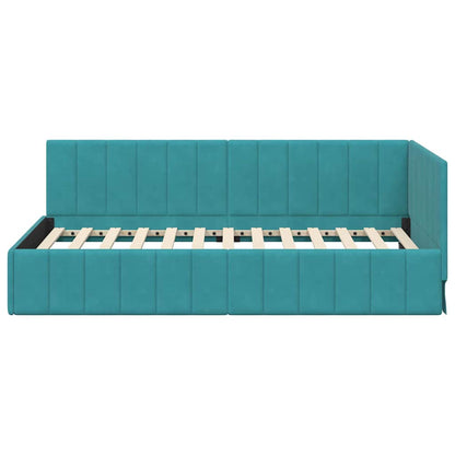 Cornice del letto ad angolo Turchese 90 cm x 190 cm Velluto