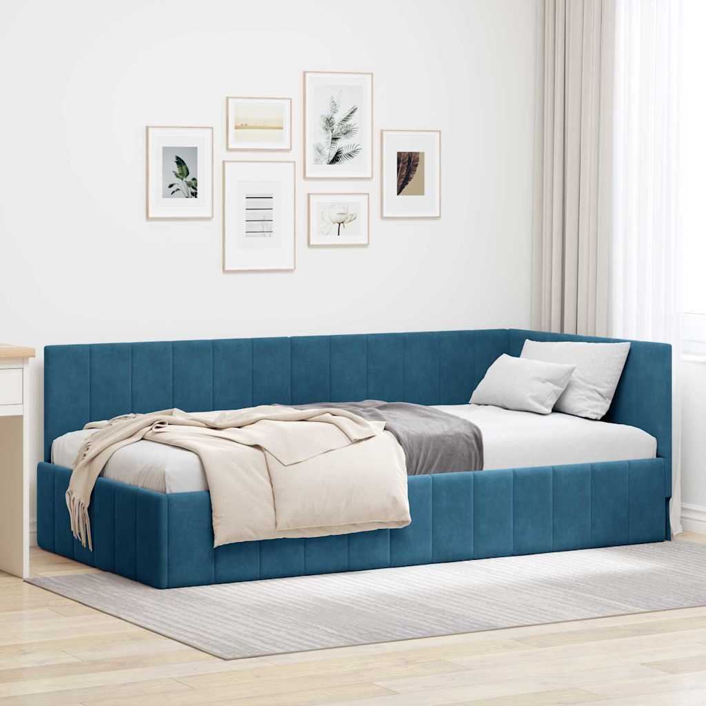Cornice del letto ad angolo Blu 90 cm x 200 cm Velluto