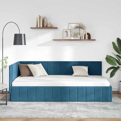 Cornice del letto ad angolo Blu 90 cm x 200 cm Velluto
