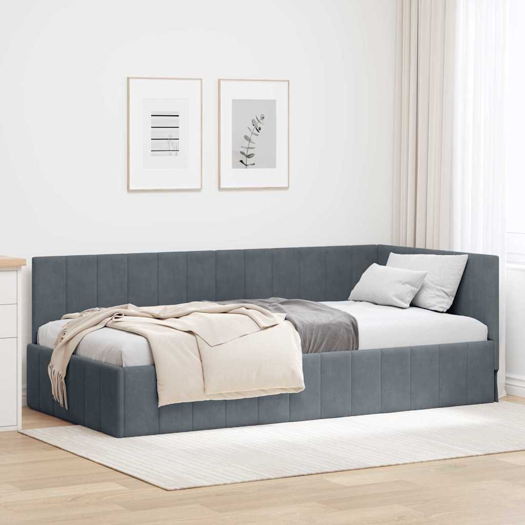 Cornice del letto ad angolo Grigio scuro 90 cm x 200 cm Velluto