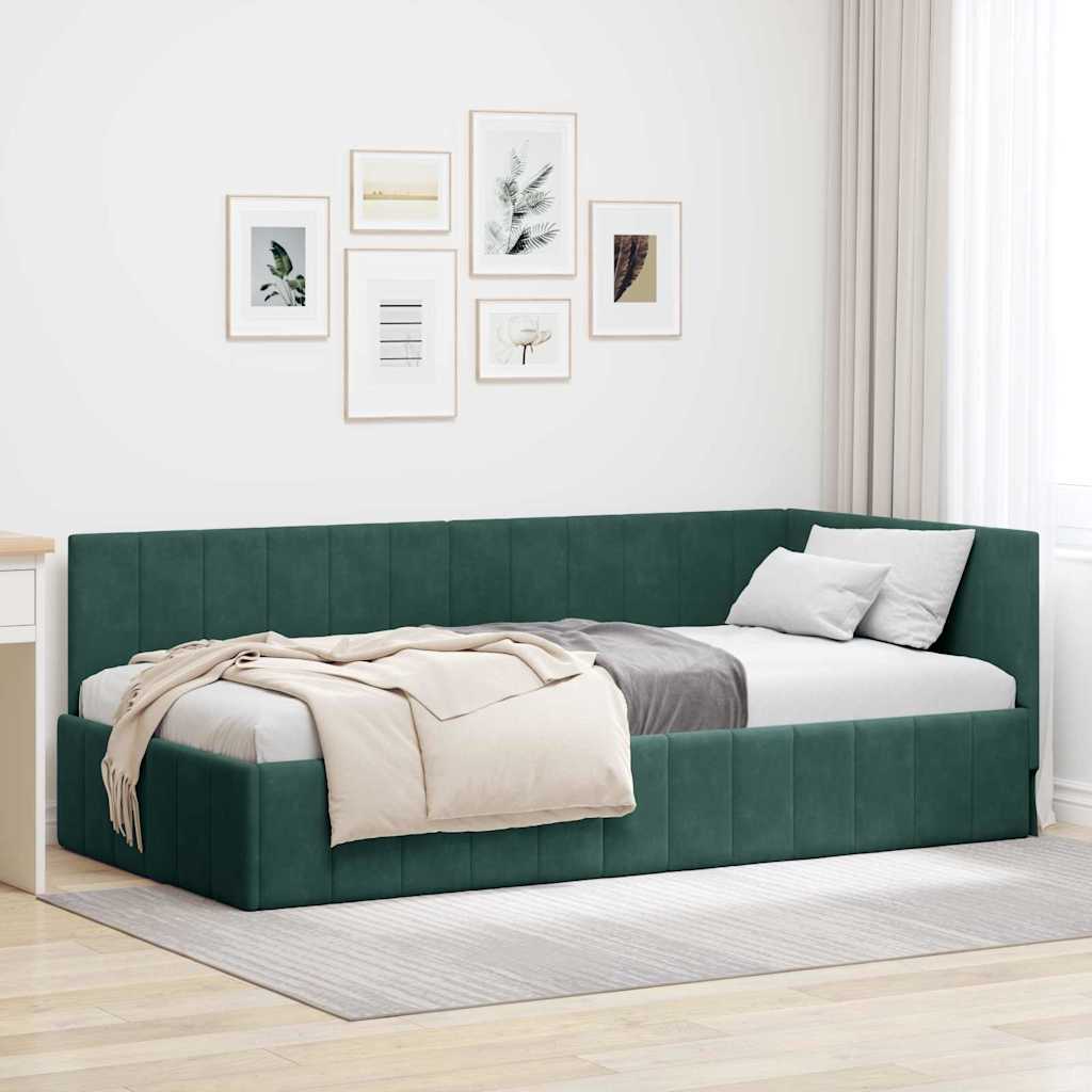 Cornice del letto ad angolo Verde Scuro 90 cm x 200 cm Velluto