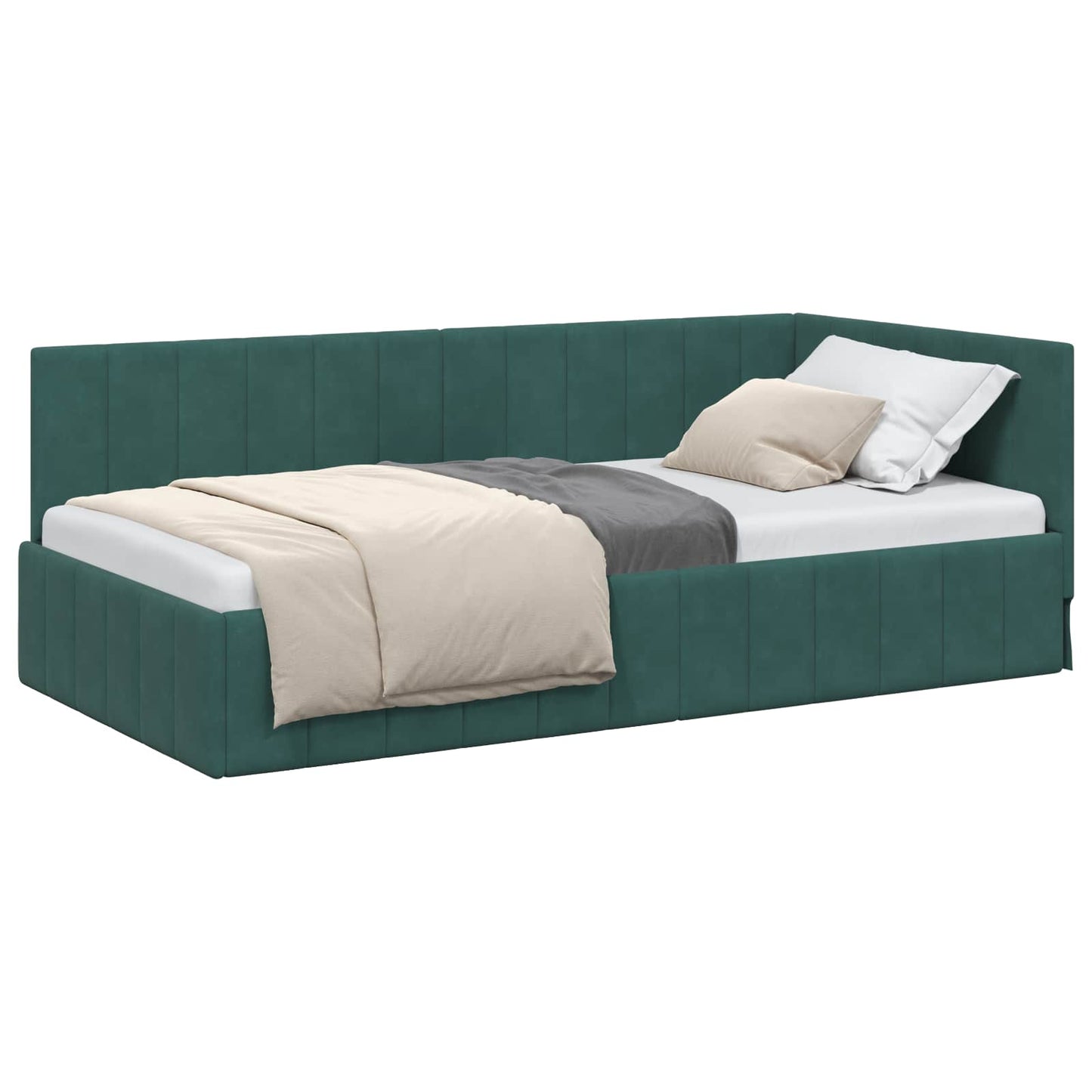 Cornice del letto ad angolo Verde Scuro 90 cm x 200 cm Velluto