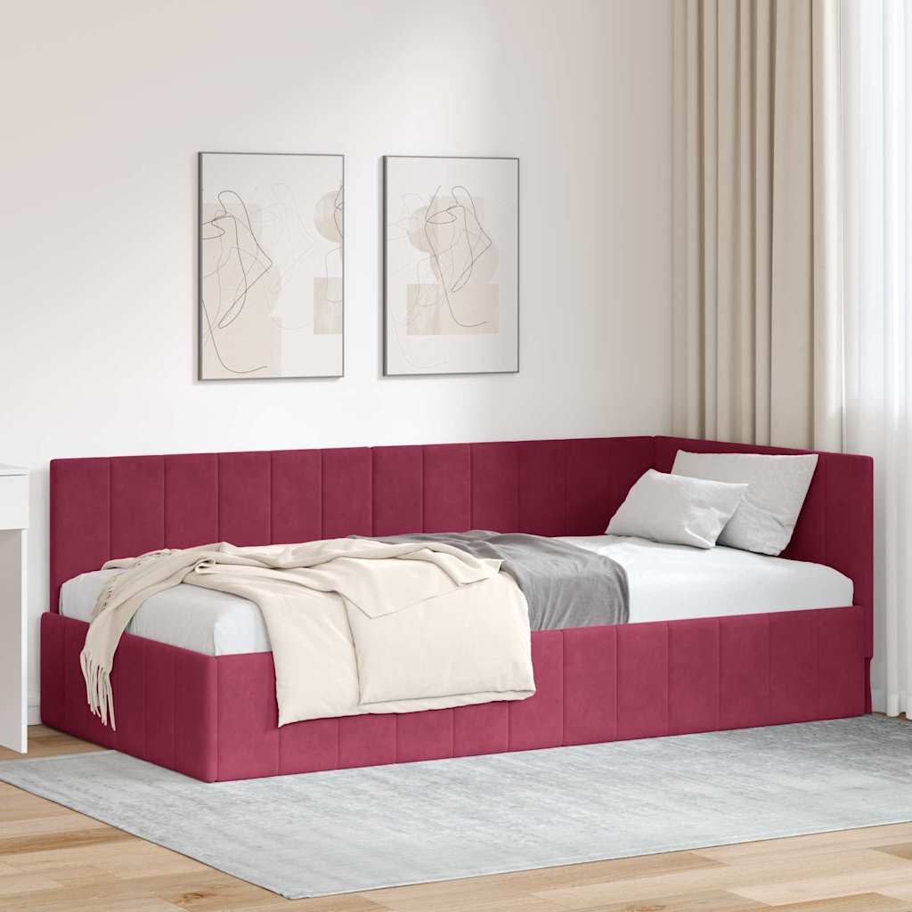 Cornice del letto ad angolo Rosso Vino 90 cm x 200 cm Velluto