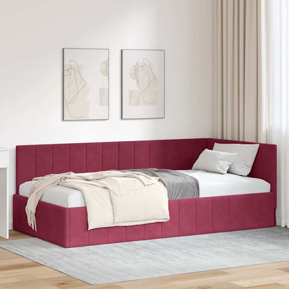 Cornice del letto ad angolo Rosso Vino 90 cm x 200 cm Velluto