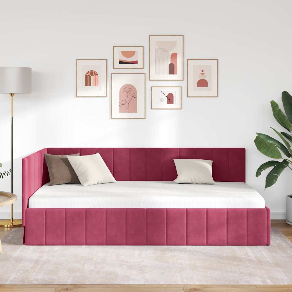 Cornice del letto ad angolo Rosso Vino 90 cm x 200 cm Velluto
