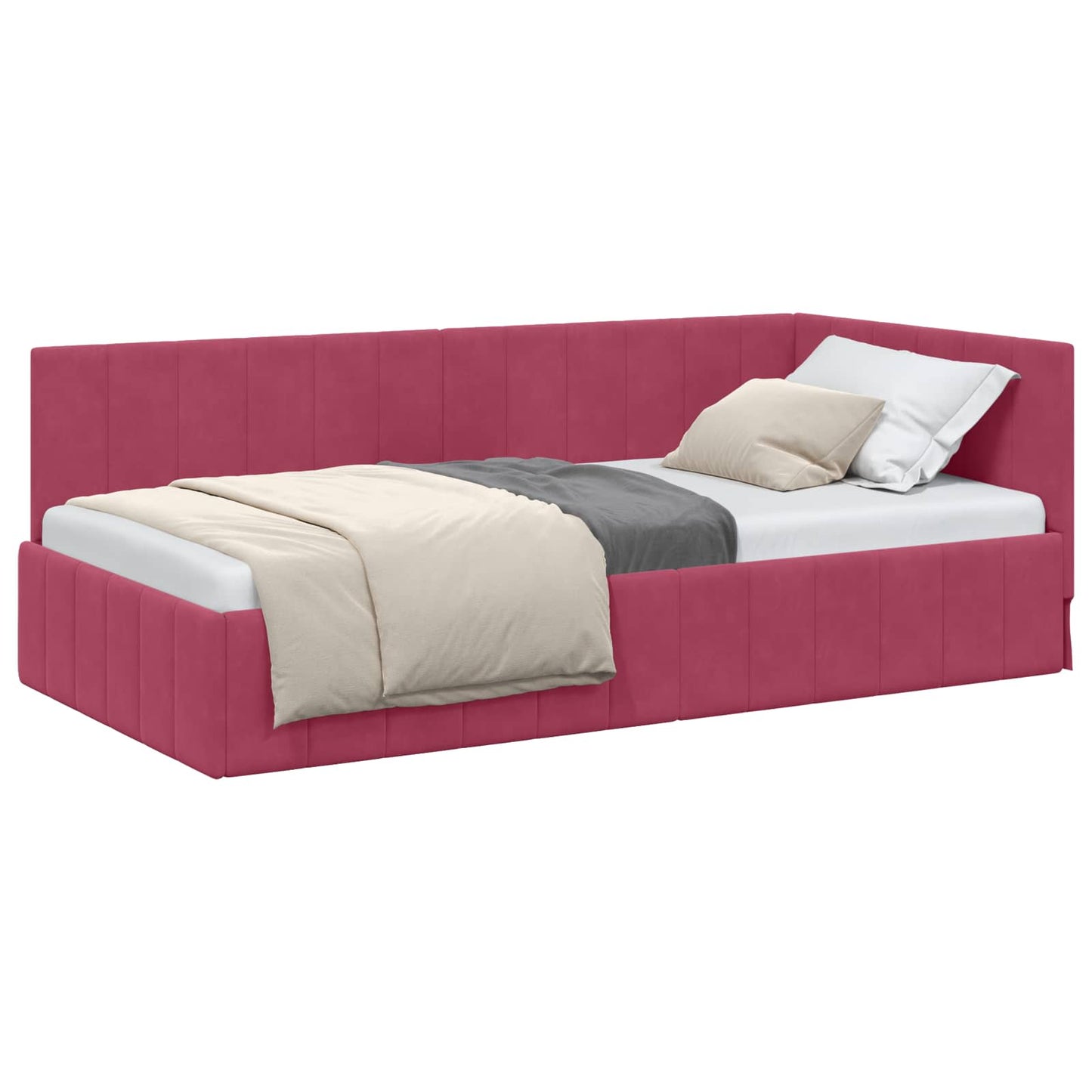 Cornice del letto ad angolo Rosso Vino 90 cm x 200 cm Velluto
