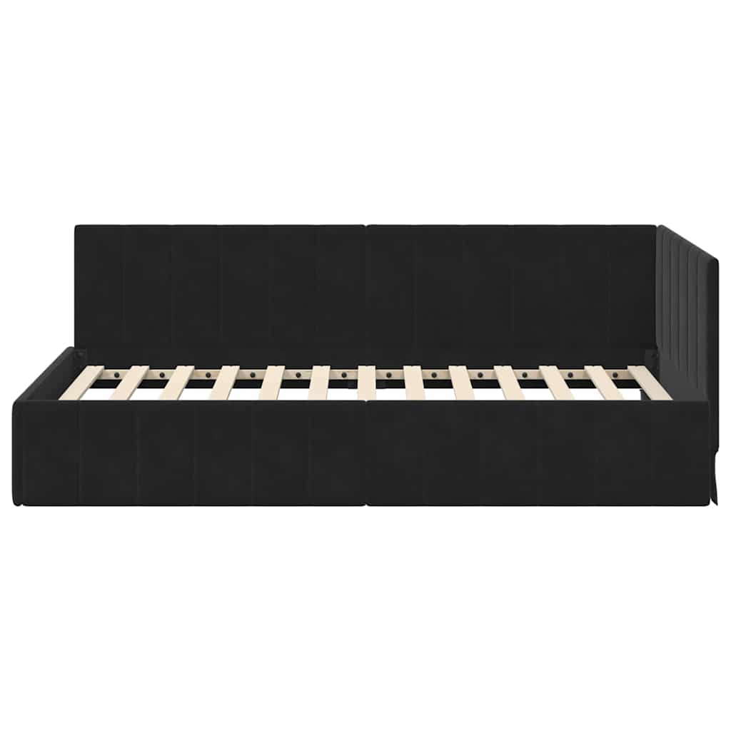 Cornice del letto ad angolo Nero 90 cm x 200 cm Velluto
