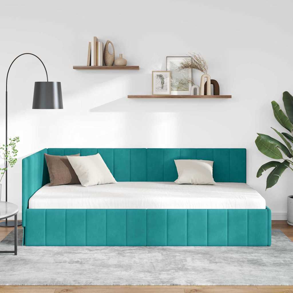 Cornice del letto ad angolo Turchese 90 cm x 200 cm Velluto