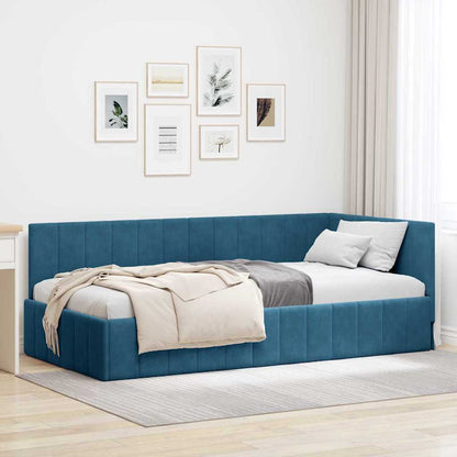 Cornice del letto ad angolo Blu 100 cm x 200 cm Velluto