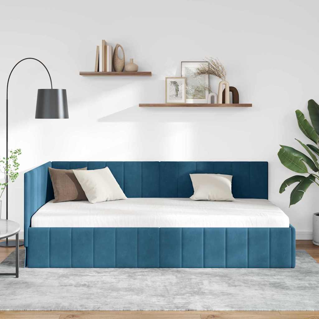 Cornice del letto ad angolo Blu 100 cm x 200 cm Velluto