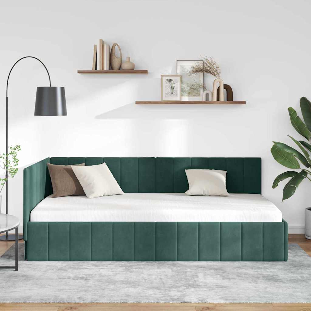 Cornice del letto ad angolo Verde Scuro 100 cm x 200 cm Velluto