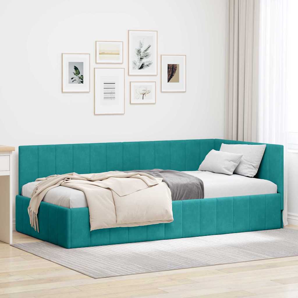 Cornice del letto ad angolo Turchese 100 cm x 200 cm Velluto