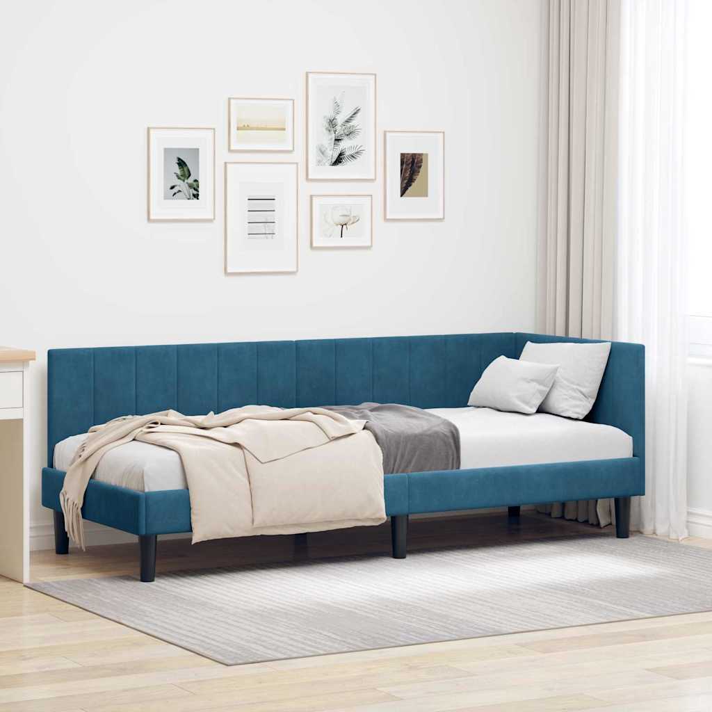 Cornice del letto ad angolo Blu 80 cm x 200 cm Velluto