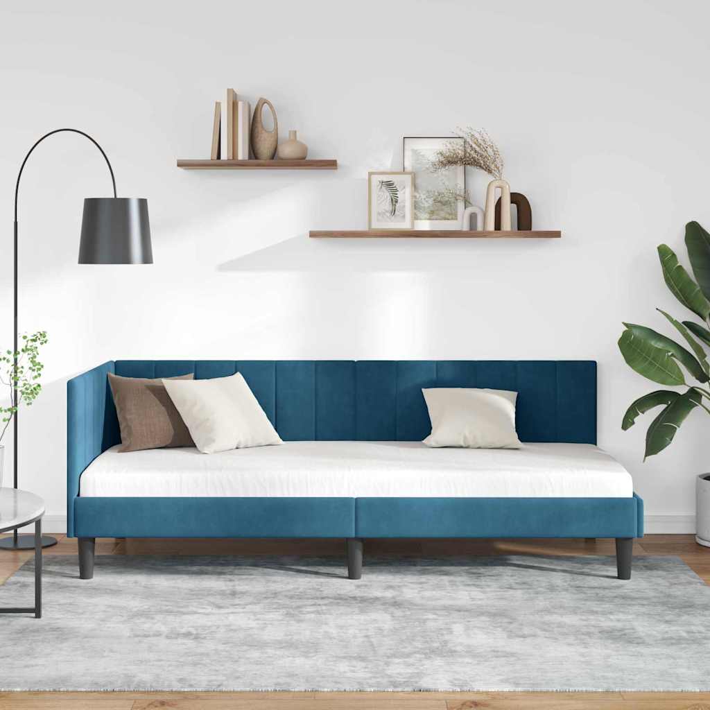Cornice del letto ad angolo Blu 80 cm x 200 cm Velluto